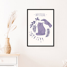 Plakat w ramie Mistycyzm - kot i kobieca dłoń