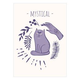 Plakat samoprzylepny Mistycyzm - kot i kobieca dłoń