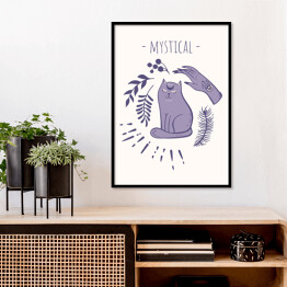 Plakat w ramie Mistycyzm - kot i kobieca dłoń