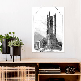 Plakat samoprzylepny Piękna wieża (Rouen) - widok w XIX wieku