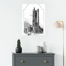 Plakat samoprzylepny Piękna wieża (Rouen) - widok w XIX wieku