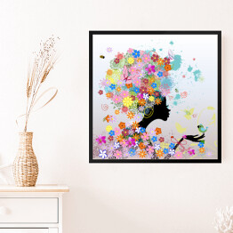 Obraz w ramie Dziewczyna w kolorowych kwiatach
