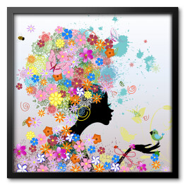 Obraz w ramie Dziewczyna w kolorowych kwiatach