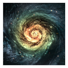 Plakat samoprzylepny Piękna, zółto zielona galaktyka spiralna gdzieś w przestrzeni