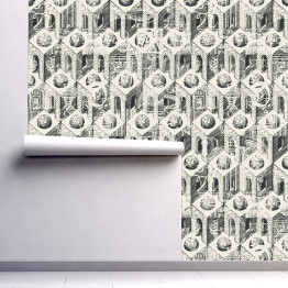 Tapeta w rolce Abstrakcyjny spójny wzór z ręcznie rysowanymi elementami architektonicznymi. Wielowarstwowa tekstura wektorowa z sześciennymi elementami 3D w stylu grunge.Monochromatyczne tło, tapeta, papier pakowy, podłoga, tkanina