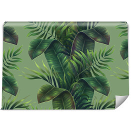Tapeta samoprzylepna w rolce Tropikalne zielone liście palmowe tło. Ręczny rysunek 3d ilustracja. Tropikalne liście tapety. Zielona paleta kolorów. Wielki dla tkaniny, tapety, papier projekt, towary