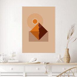 Plakat samoprzylepny abstrakcyjna góra pomarańczowy krajobraz kolorowy Flat Boho Geometric Neutral Color design Poster