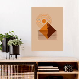 Plakat abstrakcyjna góra pomarańczowy krajobraz kolorowy Flat Boho Geometric Neutral Color design Poster