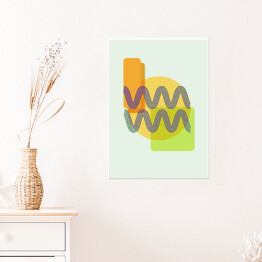 Plakat samoprzylepny kształt abstrakcyjny zielony pomarańczowy kolorowy Flat Boho Geometric Neutral Color design Poster