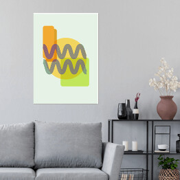Plakat samoprzylepny kształt abstrakcyjny zielony pomarańczowy kolorowy Flat Boho Geometric Neutral Color design Poster