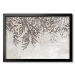 Obraz w ramie liście paproci, tropikalne liście na teksturalnym tle w jasnych kolorach, fototapeta do wnętrza