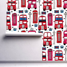 Tapeta samoprzylepna w rolce Wzór w stylu brytyjskim z czerwonym autobusem