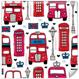 Wzór w stylu brytyjskim z czerwonym autobusem