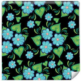 Tapeta samoprzylepna w rolce Piękne błękitne kwiaty z uroczymi listkami na czarnym tle