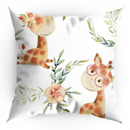 Poduszka Żyrafy i kwiaty. Tapeta do pokoju dziecięcego