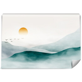 Fototapeta winylowa zmywalna Wzgórza we mgle krajobraz 3D