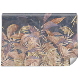Fototapeta winylowa zmywalna tropiki sztuka malowane liście na ciemnym tle tekstura obraz fototapety we wnętrzu