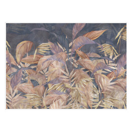 Plakat tropiki sztuka malowane liście na ciemnym tle tekstura obraz fototapety we wnętrzu