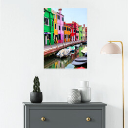 Plakat Kolorowe domy wzdłuż kanału w Burano we Włoszech