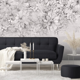 Fototapeta sztuka malowane kwiaty na ścianie teksturowanej fototapeta we wnętrzu w stylu czarno-białym
