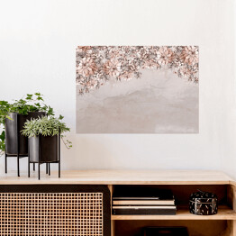 Plakat wiele dużych kwiatów pąki sztuki rysowane, które wiszą w dół od góry do dołu na teksturowanej shabby ściany fototapety do wnętrza
