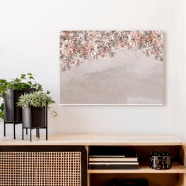 Obraz na płótnie wiele dużych kwiatów pąki sztuki rysowane, które wiszą w dół od góry do dołu na teksturowanej shabby ściany fototapety do wnętrza