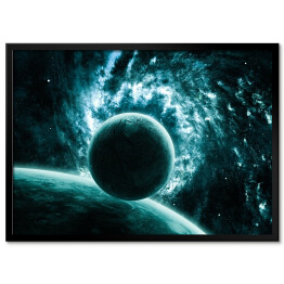 Plakat w ramie Przestrzeń kosmiczna z planetami w niebieskim kolorze