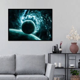 Plakat w ramie Przestrzeń kosmiczna z planetami w niebieskim kolorze