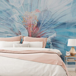 Fototapeta winylowa zmywalna sztuka malowana pączek kwiatowy w stylu pastelowym w jasnych kolorach z elementami teksturowymi fototapeta do wnętrza