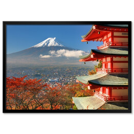 Plakat w ramie Azjatycka architektura na tle Góry Fuji 