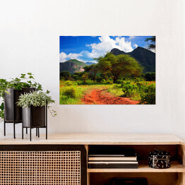 Plakat samoprzylepny Piękny krajobraz z czerwoną drogą, Kenia