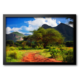 Obraz w ramie Piękny krajobraz z czerwoną drogą, Kenia