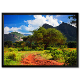 Plakat w ramie Piękny krajobraz z czerwoną drogą, Kenia