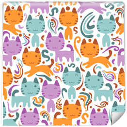 Tapeta samoprzylepna w rolce Zabawne fioletowe, niebieskie i pomarańczowe kotki