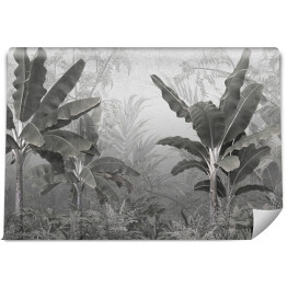 Fototapeta winylowa zmywalna tropikalne drzewa i liście projekt tapety w mglistym lesie - ilustracja 3D