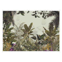 Plakat tropikalne drzewa i liście do druku cyfrowego tapety, tapety na zamówienie - ilustracja 3D