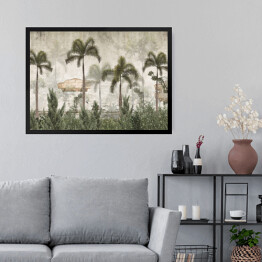 Obraz w ramie tropikalne drzewa i liście do druku cyfrowego tapety, tapety na zamówienie - ilustracja 3D