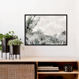 Plakat w ramie tropikalnych drzew i liści do druku cyfrowego tapety, tapety projektu na zamówienie - ilustracja 3D