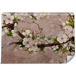 Fototapeta winylowa zmywalna rysunek artystyczny, który przedstawia kwiaty na gałęzi na teksturowanym tle pęknięty rysunek fototapeta do wnętrza