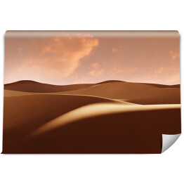 Fototapeta winylowa zmywalna Panorama wydm piaskowych Pustynia Sahara przy zachodzie słońca. Niekończące się wydmy żółtego piasku. Pustynny krajobraz Fale piasek natura