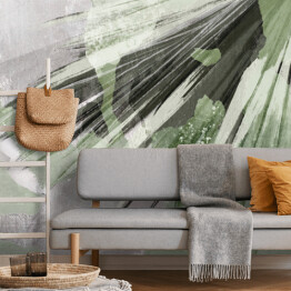 Fototapeta samoprzylepna Abstrakcyjny rysowany egzotyczny liść tropikalny na betonowej ścianie grunge. Kwiatowe tło. Projekt tapety, fototapety, muralu, karty, pocztówki.