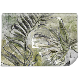 Fototapeta winylowa zmywalna Abstrakcyjne tropikalne liście na betonowej ścianie grunge. Kwiatowe tło. Projekt dla tapety, fototapety, muralu, karty, pocztówki.