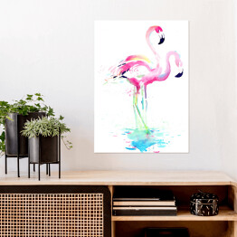 Plakat samoprzylepny Flamingi w wodzie