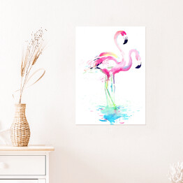 Plakat samoprzylepny Flamingi w wodzie