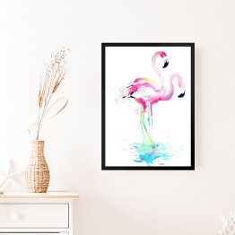 Obraz w ramie Flamingi w wodzie