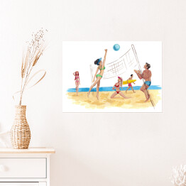 Plakat Siatkówka na plaży - ilustracja nawiązująca do lata