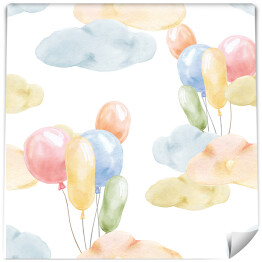Tapeta samoprzylepna w rolce Pastelowe niebo. Akwarelowe chmurki i balony do pokoju dziecięcego