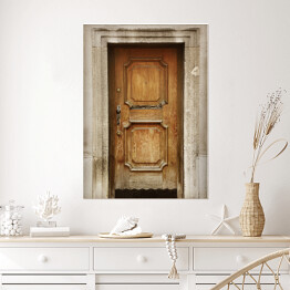 Plakat Stare drewniane drzwi do drewnianego domu