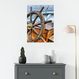 Plakat samoprzylepny Drewniane koło na statku