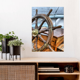 Plakat samoprzylepny Drewniane koło na statku